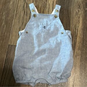 Janie and Jack blue chambray Anchor short overalls linen blend baby boy 3-6 mo